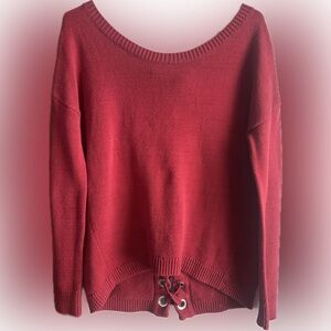 Express Crew Neck Sweater with Lace-Up Back